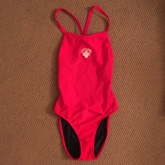Women’s Red Lifeguard One Piece Swimsuit - Picture 2 of 5